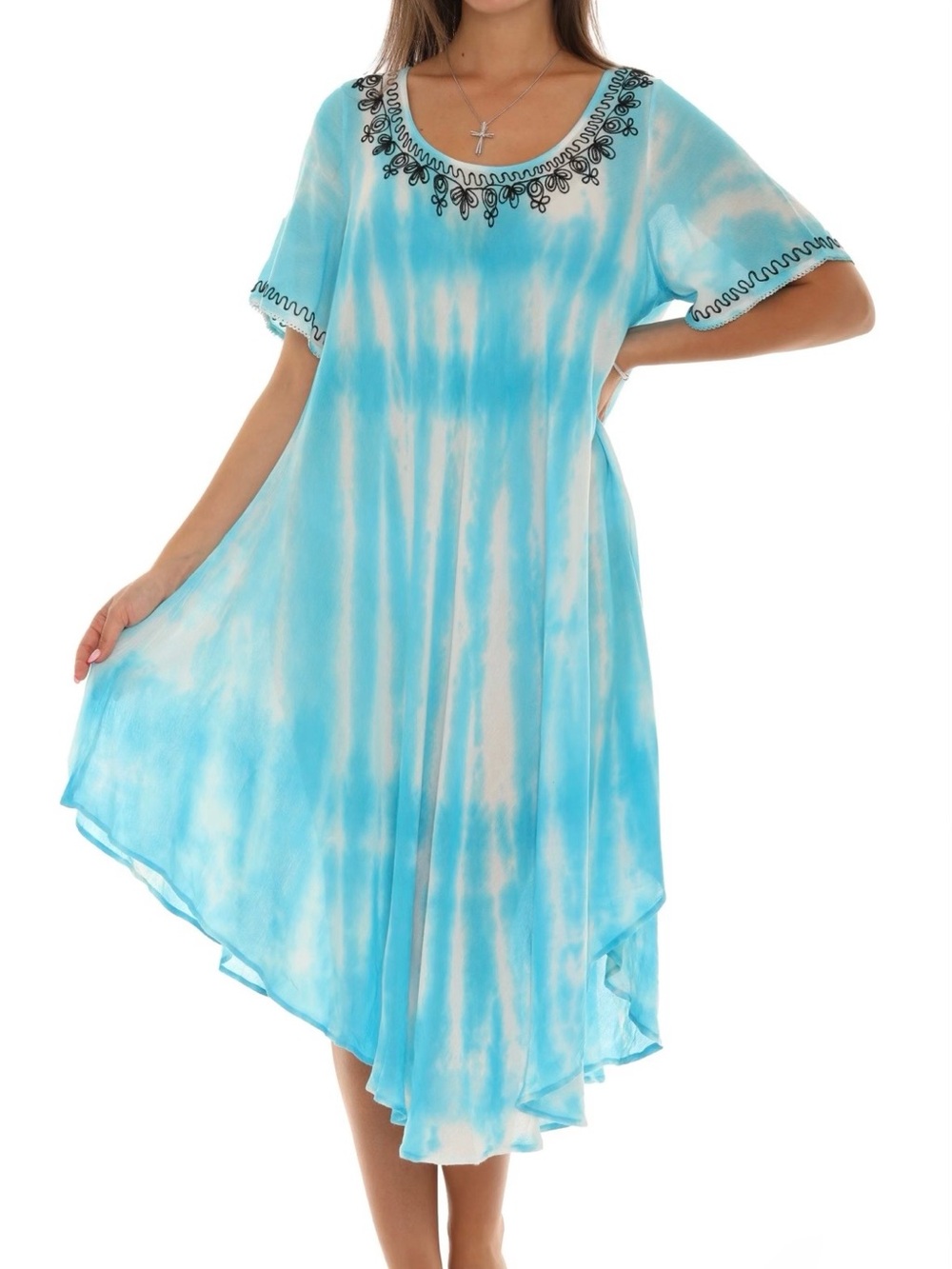 Original USA Women’s Sky Blue Tie-Dye Sundress w/embroidery,Size: OS(XL-1X) NWOT